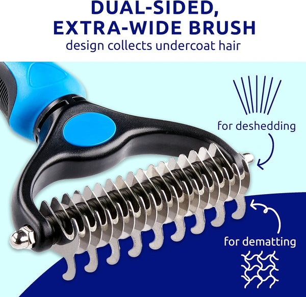 Pat Your Pet Deshedding Brush - Double-Sided Undercoat Rake for Dogs & Cats - Shedding Comb and Dematting Tool for Grooming, Extra Wide