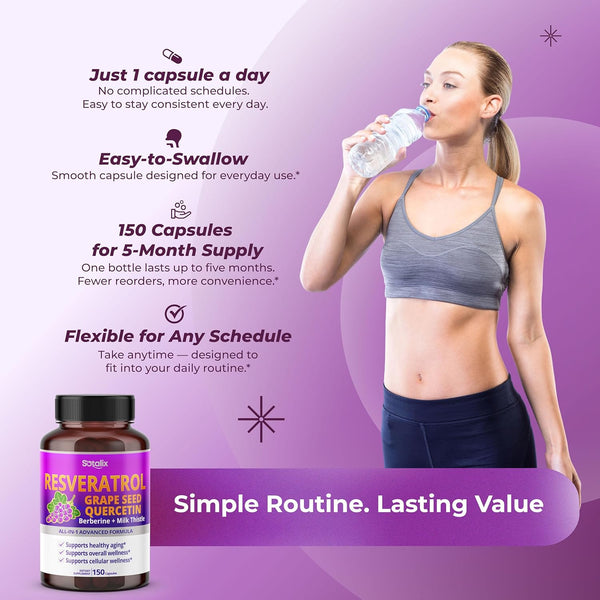 Resveratrol with Grape Seed + Quercetin Berberine + Milk Thistle Powerful Anti-Aging - USA Made & Tested (150-Day Supply (Pack of 1))