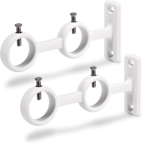 Goowin Double Curtain Rod Holder, 2Pcs Brackets Hooks for Living Room, Bedroom Drapery Rods (White)