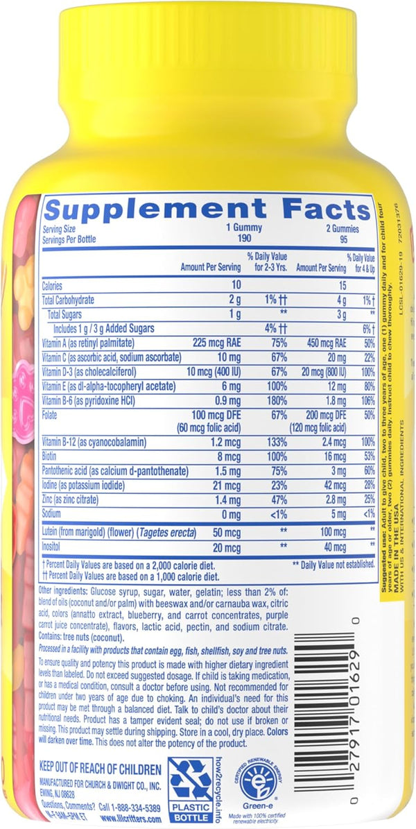 L'Il Critters Gummy Vites Daily Kids Multivitamins Assorted Fruit Flavors for Ages 2+ Toddlers & Kids, Gummy Vitamin with Vitamin C and D, 95-190