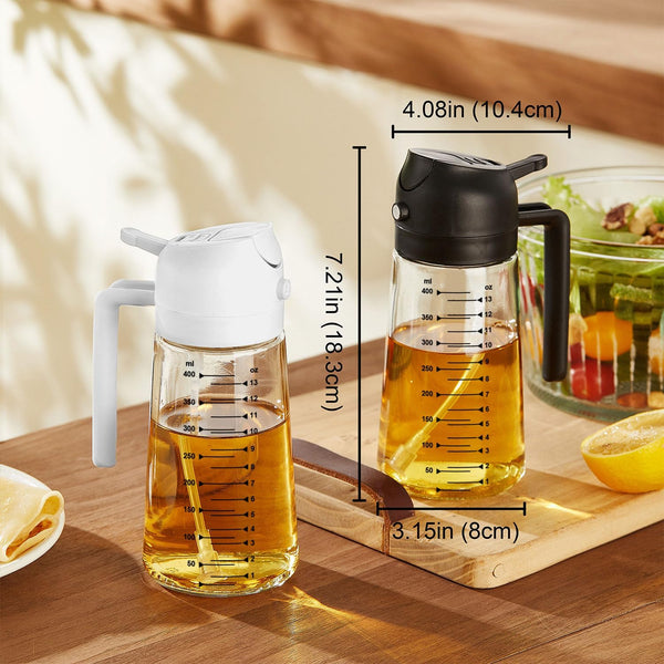 Trendplain 16Oz/470Ml Glass Olive Oil Sprayer for Cooking - 2 in 1 Olive Oil Dispenser for Kitchen Gadgets, Air Fryer, Salad, and BBQ - Black