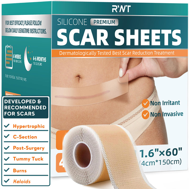 Silicone Scar Sheets, Silicone Scar Tape for Surgical Scars - 60" X 1.6" Roll - 1.5M, Medical Grade Reusable Effective Scar Removal for Keloid,