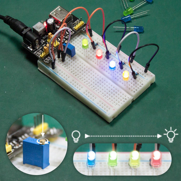 Basic Starter Kit for Arduino Project,Breadboard, Power Supply, Jumper Wires, Resistors, LED, Electronic Fun Kit Compatible with Arduino R3