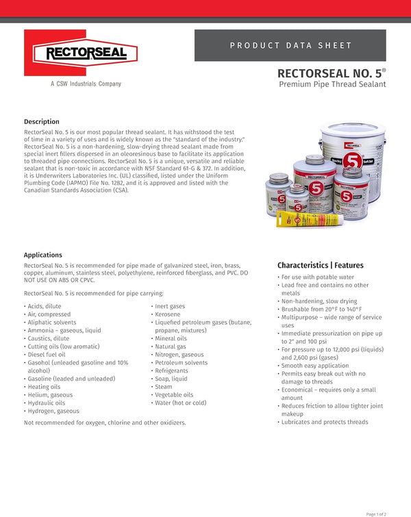 Rectorseal 25790 1-3/4-Ounce Tube No.5 Pipe Thread Sealant