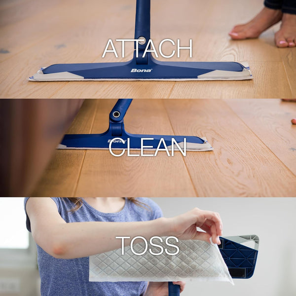 Bona Hardwood Floor Disposable Wet Cleaning Pads - 12 Cleaning Pads per Pack - Unscented - Use with Bona Mops - Residue-Free Floor Cleaning