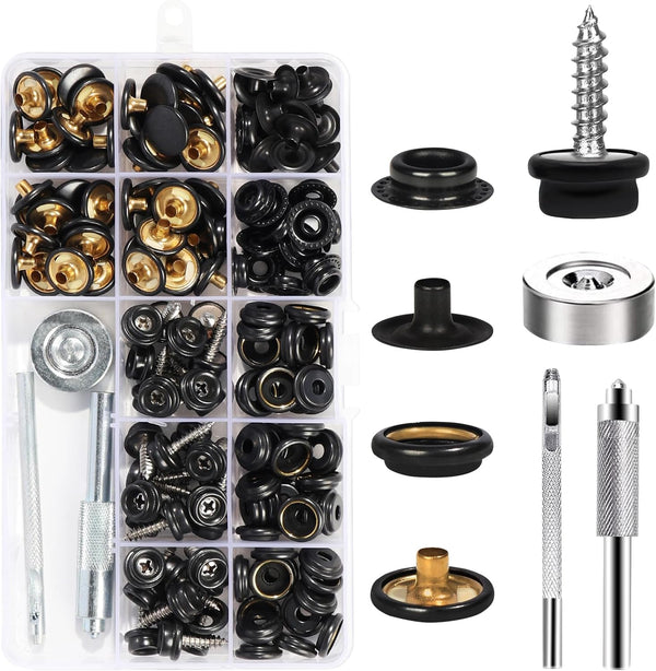 Weiwei 173 PCS Canvas Snap Kit 2 Types Marine Grade 3/8" Socket Boat Snaps Buttons with Setting Tool Stainless Steel Heavy Duty Metal Snaps