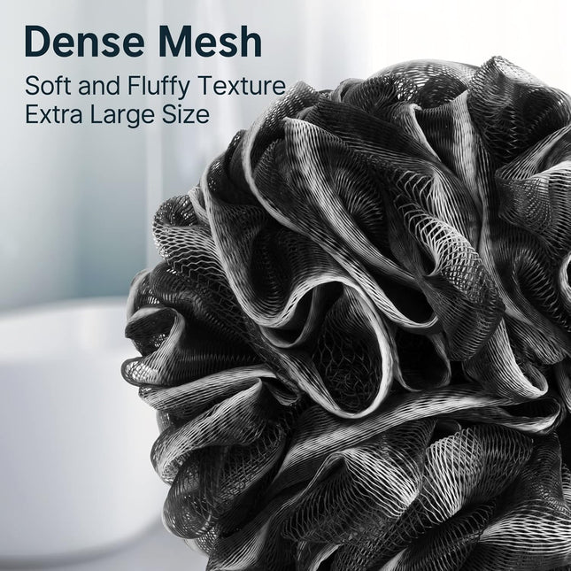 Amazerbath Loofah Sponge, Shower Loofah for Men and Women - Body Scrubber Loofa Set of 3 Classic Black & White Edge, Bat
