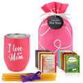 Gifts for Mom - Tea Lovers Gift Basket, Set Includes Temperature Retention Cup 12 Special Blend Teabags & Honey Presented in Beautiful Gift Bag