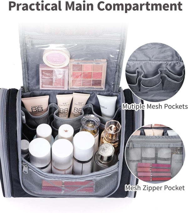 Hanging Toiletry Bag for Women Travel Makeup Bag Organizer Toiletries Bag for Cosmetics Essentials Accessories (Large, Black)