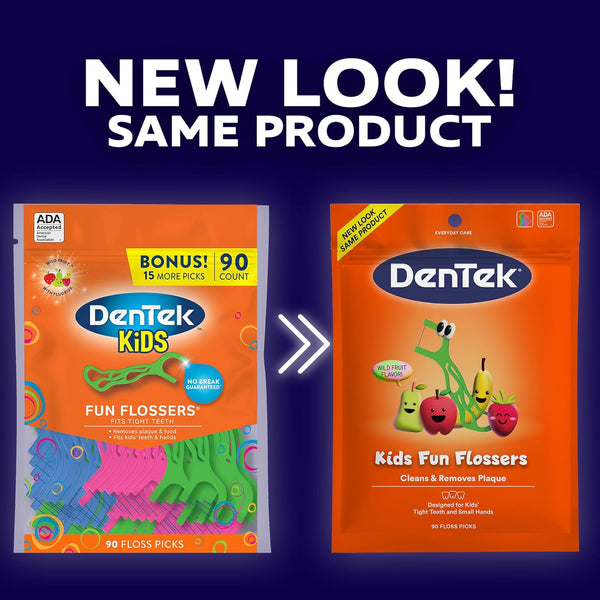 Dentek Kids Fun Flossers, Floss Picks, Removes Food & Plaque, 90 Count