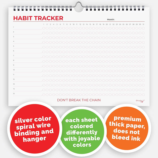 Hadigu Habit Tracker Calendar (Undated 12 Month) Colorful Motivational Design, Spiral Bound and Hanger, A4 Size (8,3"X11.7") Quality Heavy Paper,
