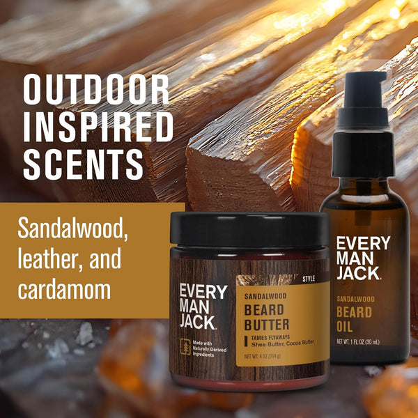 Every Man Jack Beard Oil & Beard Butter Bundle - Sandalwood Fragrance - Rejuvenates, Hydrates & Styles Dry Beards - Naturally Derived with Cocoa