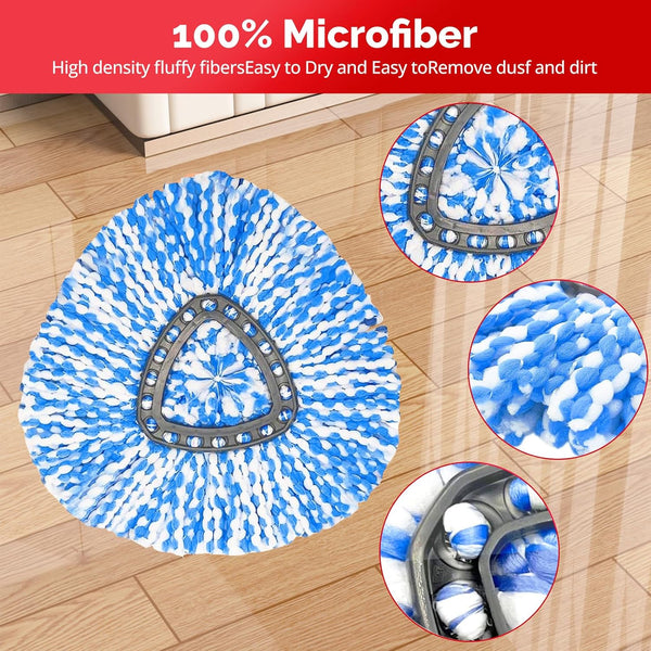 Spin Mop Head, Base, Handle Replacement for O-Ceda RinseClean 2 Tank System,4 Microfiber Mop Refills, 1 Base and 30-58in Handl Set Combo (Blue 2