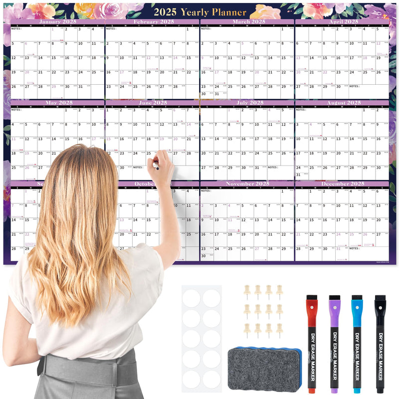 Ospelelf Wall Calendar 2025 Large 32'' X 48'' Dry Erase Calendar for Wall, 1 Yearly Laminated Family Calendar Planner, Use Jan 2025 - Dec 2025