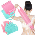 4 Pack Exfoliating Washcloth Back Scrubber Set, 2 Exfoliating Body Scrubber Nylon Back Body Scrub Towel, 2 Pairs Shower Gloves for Women Men Bath