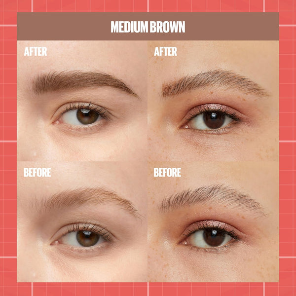 Maybelline Build-A-Brow 2-In-1 Brow Pen and Sealing Eyebrow Gel, Eyebrow Makeup for Real-Looking, Fuller Brows, Medium Brown, 1 Count
