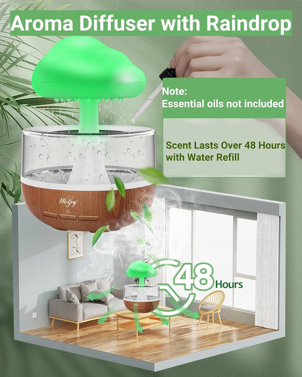 Weljoy Zen Raining Cloud Night Light Aromatherapy Essential Oil Diffuser Micro Humidifier Desk Fountain Bedside Sleeping Relaxing Mood Water Drop