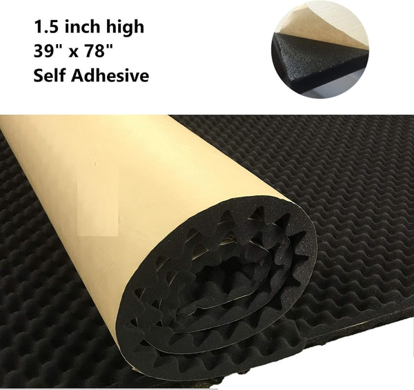 Bookishbunny Self Adhesive High Density Acoustic Foam Egg Crate Panel Studio Foam Wall Panel 39" X 78" (1.5" Black)