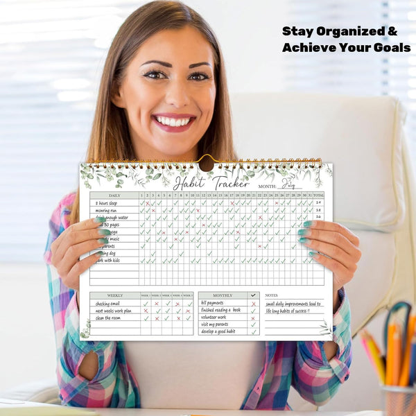 Habit Tracker Calendar-12 Months Undated Daily Weekly Goal and Habit Tracker Journal Planner with Spiral Binding, Boost Productivity Tool and