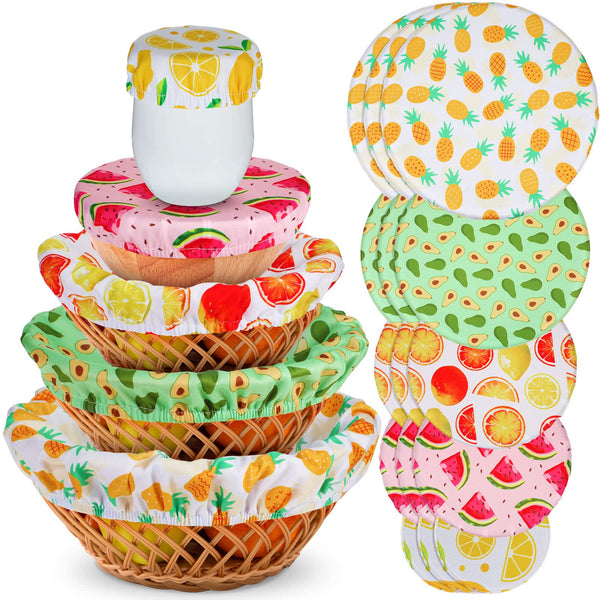 20 Pieces Summer Style Bowl Covers Reusable Fabric Stretch Cloth Covers Storage Elastic Dish Container Lids for Bowls Fruit Food Kitchen, Multiple