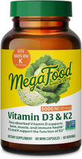 Megafood Vitamin D3 5000 IU (125 Mcg) - Vegetarian Supplements with Vitamin D3 K2 - Supports Bones, Teeth, Muscles & Immune Health - Certified
