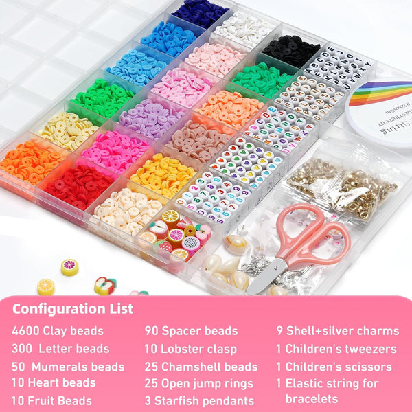 Redtwo 5100 Clay Beads Bracelet Making Kit, Flat Preppy Beads for Friendship Jewelry Making,Polymer Heishi Beads with Charms Gifts for Teen Girls