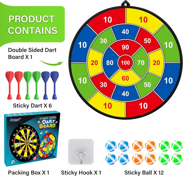 Large Dart Board for Kids, Kids Double-Sided Dart Board with Sticky Balls and Darts, Indoor/Outdoor Sport Fun Party Play Game Toys, Gifts for 3 4