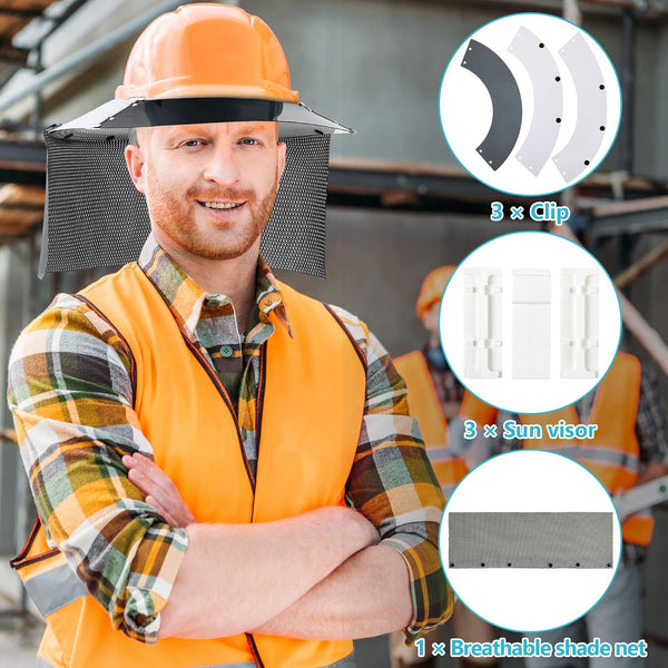 Feekoon Reusable Hard Hat Visor, with Neck Protector Breathable Shade Net Full Brim Hard Hat Sun Shade, Sun Protection Helmet Sun Shade,