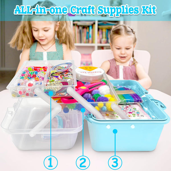 LINAYE 2500+PCS Arts and Crafts Supplies for Kids, DIY Craft Supplies Kit Box for Ages 6-8, Arts and Crafts Kit for Kids, Crafting Supply Set for