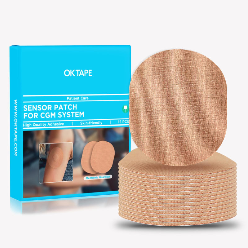 OK TAPE Adhesive Patches for MEDTRONIC Guardian and Other Sensor, Waterproof & Sweatproof CGM Patches, Long Last Sensor Patches 15 PCS, Beige