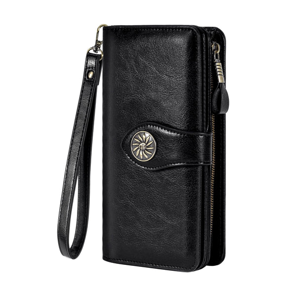 Travelambo Women'S Wallet RFID Blocking Credit Card Holder Large Capacity Wristlet Leather Wallets Purse