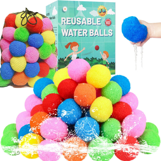 60 Pcs Reusable Water Balls, Reusable Water Balloons for Outdoor Toys and Games, Water Toys for Kids and Adults Boys and