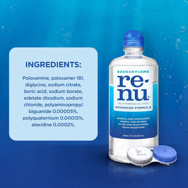Renu Contact Lens Solution, Advanced Formula, Multi-Purpose Solution with Lens Case, Gently Cleans, Disinfects, Moisturizes & Hydrates Soft Lenses
