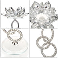 Ownmy Set of 2 Crystal Lotus Flower Candlestick Holders Metal Glass Lotus Pillar Candle Holders, Silver Crystal Lotus Votive Candlesticks Tealight