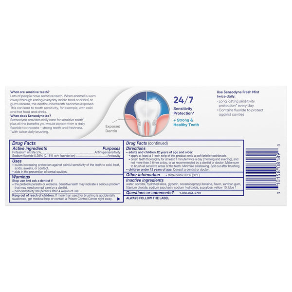Sensodyne Fresh Mint Sensitive Toothpaste, ADA Accepted Toothpaste for Cavity Prevention and Sensitive Teeth Treatment - 4 Ounces (Pack of 2)