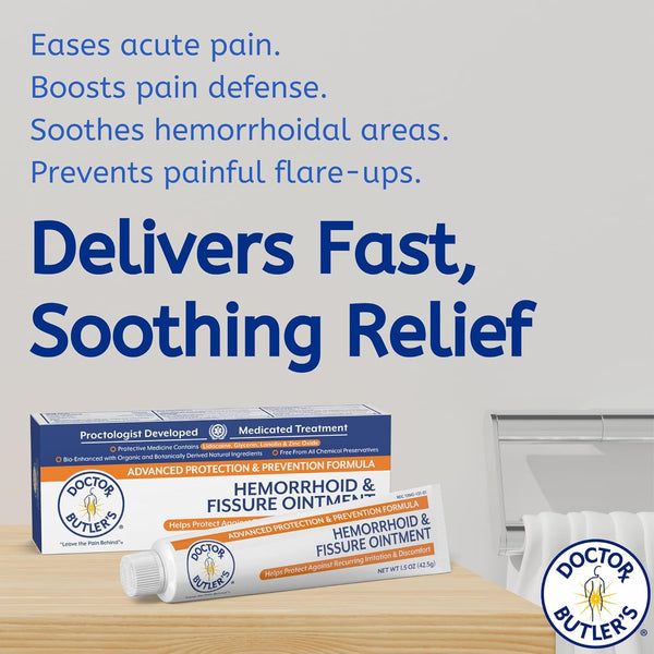 Doctor Butler'S Advanced Hemorrhoid & Fissure Ointment â Lidocaine Hemorrhoid Treatment and Fissure Treatment Extra Strength Formula, Heals and