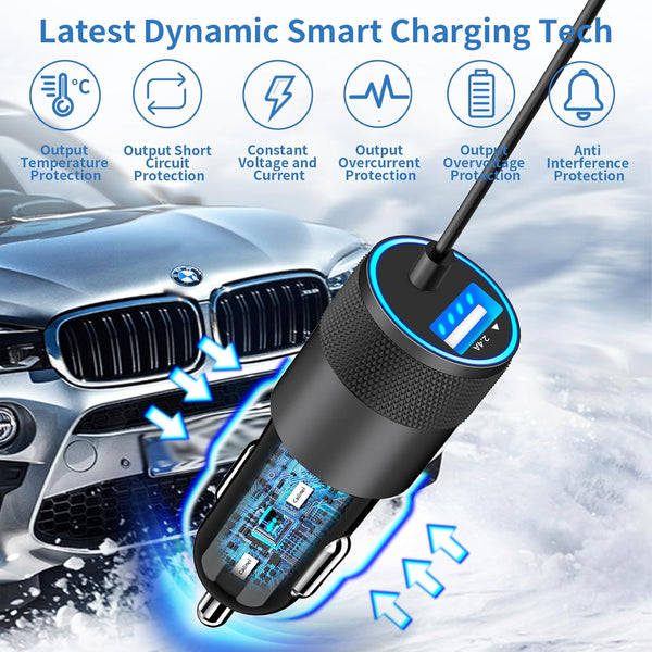 [Apple Mfi Certified] Phone 16 Car Charger Fast Charging, Caiinei 4.8A USB Power Cigarette Lighter USB-C Car Carplay Fast Charger + 6FT Type-C