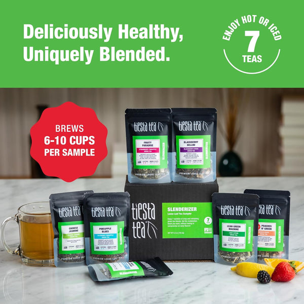 Tiesta Tea - 7 Green Teas Dry Flight Sampler | Loose Leaf | Medium Caffeine Hot & Iced Tea | Premium Green Tea Blends | 7 Resealable Sample Pouches