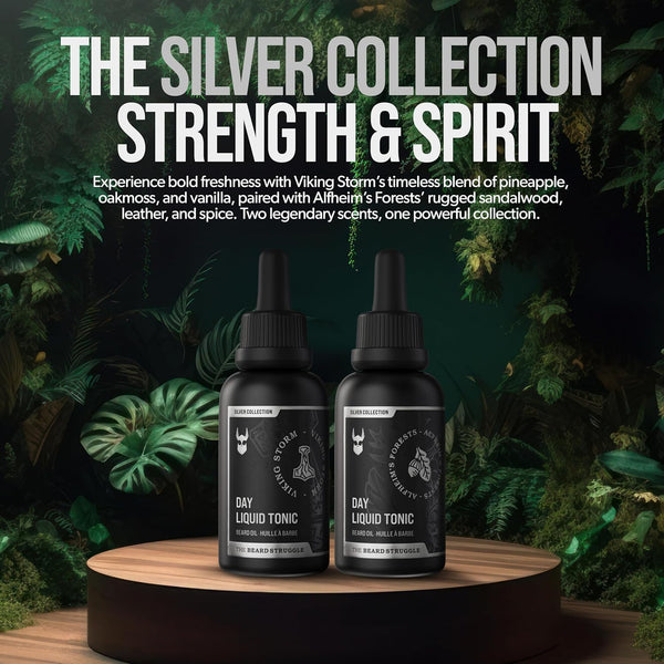 The Beard Struggle - Day Liquid Tonic Beard Oil - Silver Collection (Viking Storm) - Beard Oil for Men - Moisturize, Softens Hair, Reduces Itch -