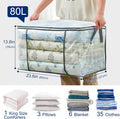 80L Clear Large Storage Bag, Clothes Storage Containers for Organizing Closet, Bedroom, Underbed, Comforters, Clothing, Blankets, Pillow, Foldable