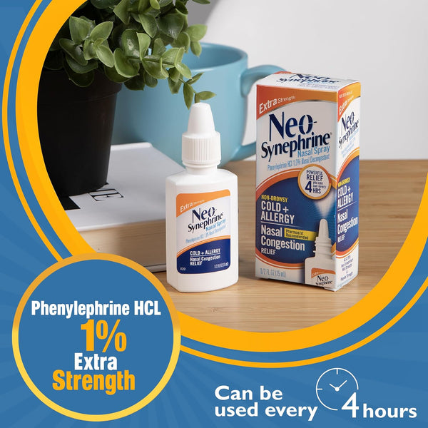 Neo-Synephrine Nasal Spray , Extra Strength Formula, 0.50 Ounces Each (Value Pack of 4)