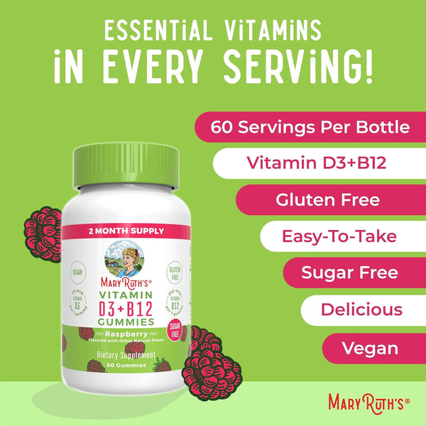 Maryruth Organics Sugar Free | 2 Month Supply | Vitamin D & B12 Vitamin Supplements for Adults & Kids | Bone Health | Immune Support | Vegan |