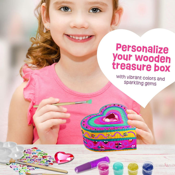 Paint Your Own Wooden Kids Heart Treasure Box Kit - Basket Stuffers - Art Kits for Toddler Girl - Arts and Craft Gifts for Ages 4-6 Year Old Girls