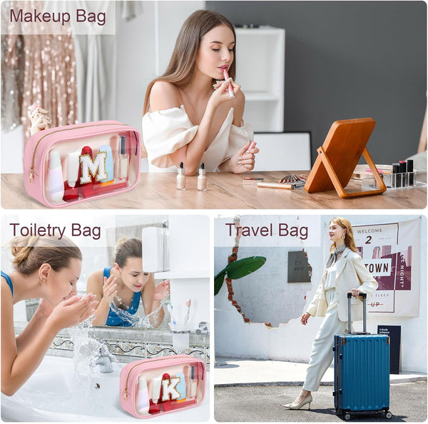 YOOLIFE Graduation Teacher Gifts Initial Clear Makeup Bag Birthday Gift Travel Toiletry Bag Preppy Cosmetic Bag Birthday Gift for Girls Kids
