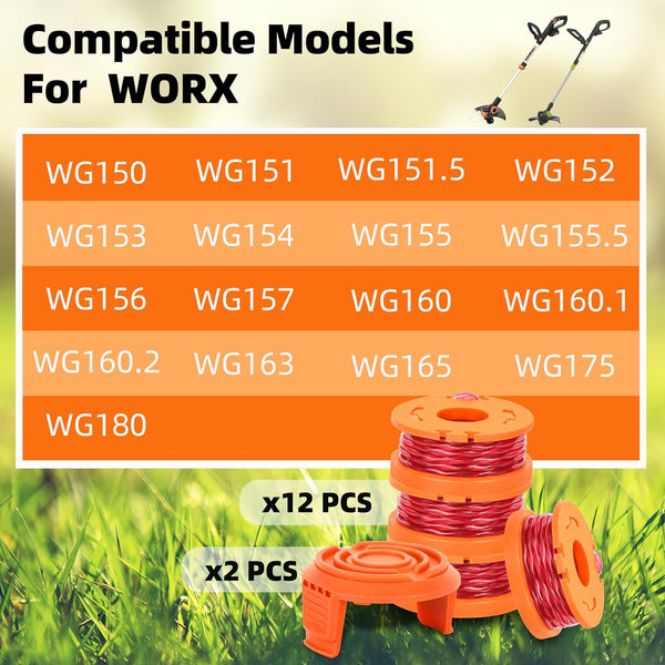 Trimmer Spool Line for Worx 14 Pack WA0010 Edger Spools Replacement for Worx Weed Eater String Suitable for Worx String Trimmers(12 Grass Trimmer