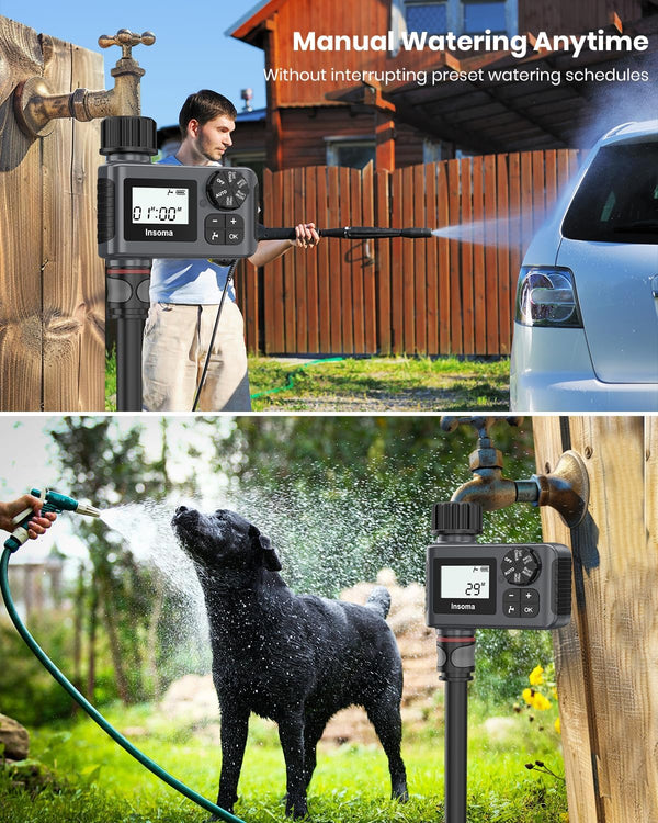 Outdoor Garden Hose Faucet Timers, Programmable Water Sprinkler Timer with Rain Delay/Manual/Automatic Drip Irrigation and Lawn Watering System