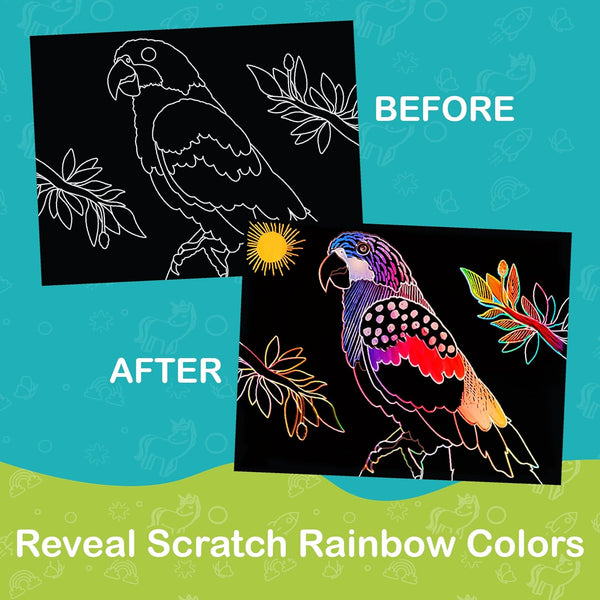 Craftikit Â® Rainbow Adventure Foil Art & Scratch Art for Kids- 2-In-1 Arts and Crafts Kit for Kids Ages 4-10 - Rainbow Crafts for Boys Ages 4, 5,