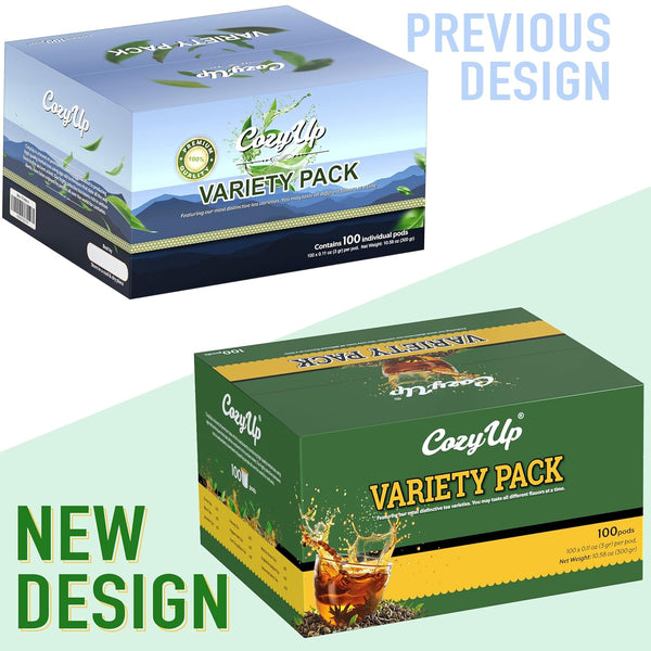 Cozy up 10 Flavors Variety Tea Sampler Compatible with Keurig K-Cup Brewers, 100-Count