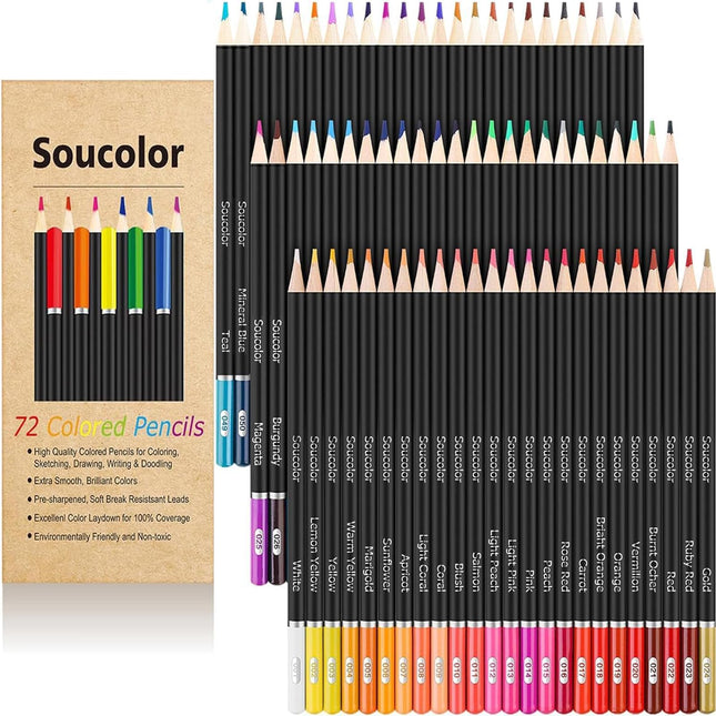 Soucolor 72-Color Colored Pencils for Adult Coloring Books, Back to School Supplies, Soft Core, Artist Drawing Sketching