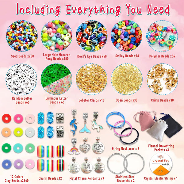 Leitait Girls Toys Bracelet Making Kit -3400Pcs Charm Jewelry Making Kit Supplies,Unicorn/Mermaid Crafts Birthday Christmas Gifts for Girls Ages 5